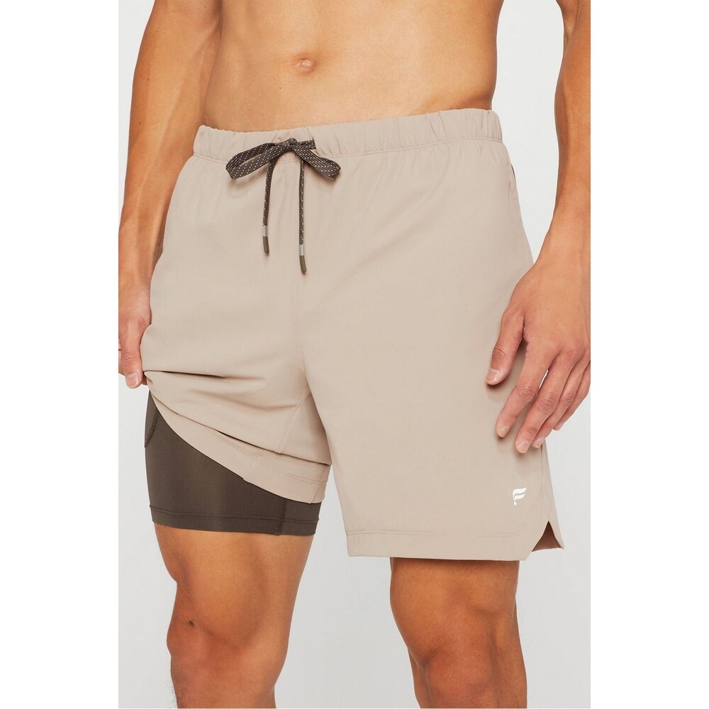 Fabletics Men's 7" Beige The One Lined Short  Size L  Active Hybrid Gym Shorts